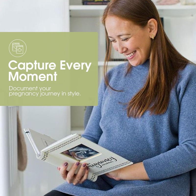 Pear Head دفتر يوميات الحمل - كتاب ذاكرة مكون من 74 صفحة وألبوم صور، مخطط محايد للجنس للأمهات الحوامل، يتضمن أقسام milestones وإدراج صور السونار - Image 3